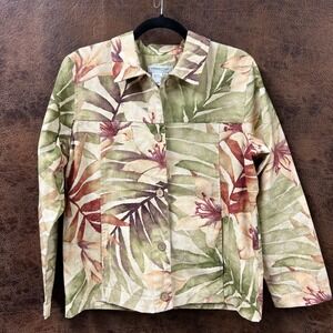 Coldwater Creek Small Womens‎ Island Tropical Leaf Button Down Cotton Blouse